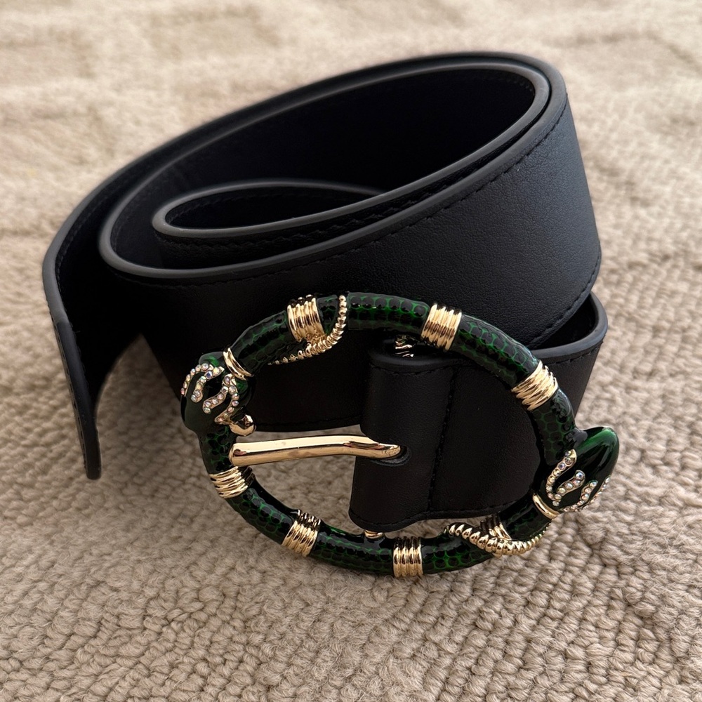 DUNDAS Black Belt with Gold and Green Accents